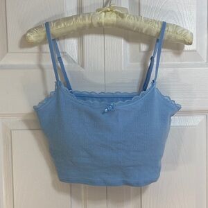 2 for $25 - Light Blue Ribbed Lace-Trim Camisole Tank, Medium